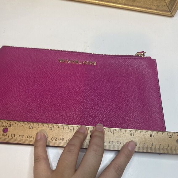 MICHAEL KORS MK Jet Set LG CLUTCH Zip Wristlet Wallet Pomegranate Purple Leather - Picture 11 of 12